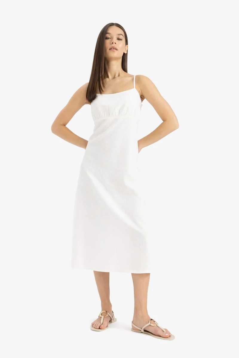 ديفاكتو Strappy Linen Blended Midi Dress