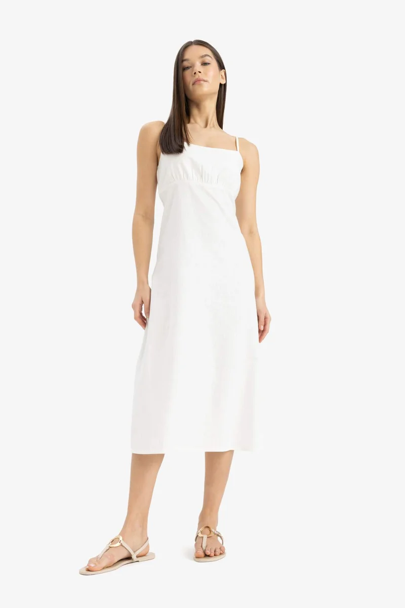 ديفاكتو Strappy Linen Blended Midi Dress