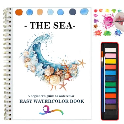 OYVOYV Watercolor Workbooks with 12 Illustractions Beginner Friendly Coloring Book Painting Kit Easy Nature Scenes Paint Set for Creative Exploration Gift for Adults (Seaside, with Palette) - Image 1