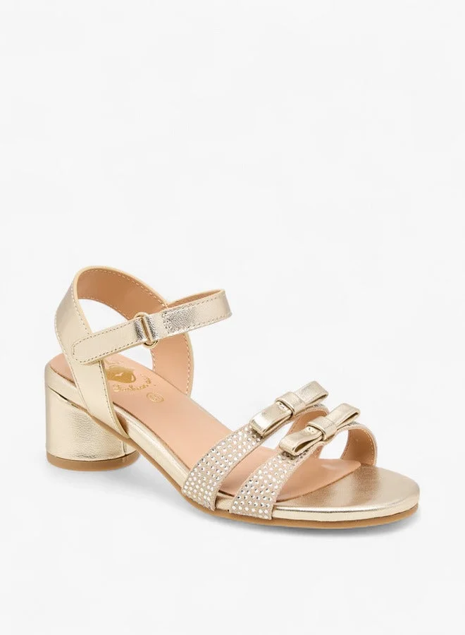 بابلوسكي Girls' Bow Detail Block Heeled Sandals with Hook and Loop Closure