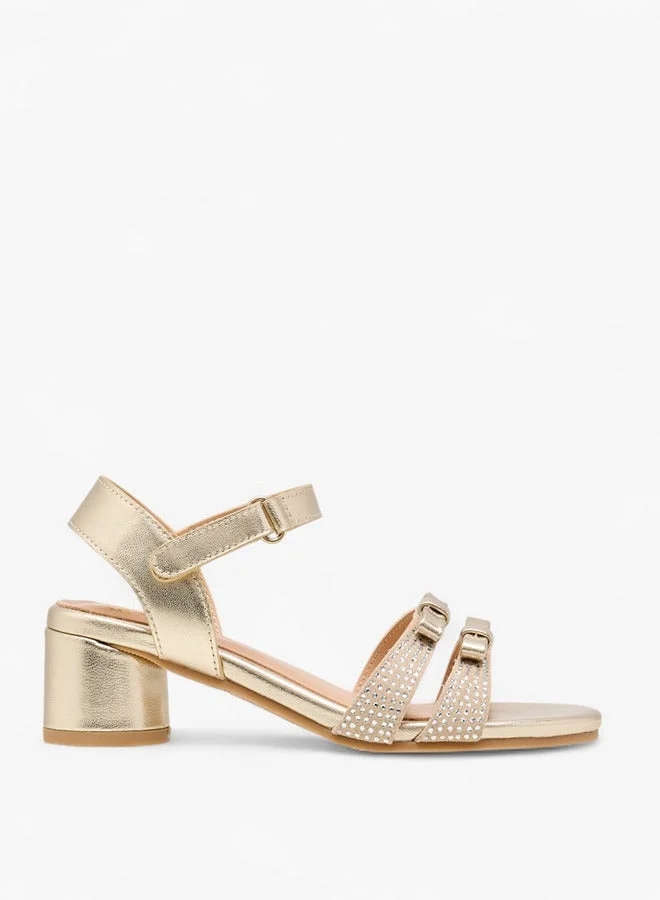 بابلوسكي Girls' Bow Detail Block Heeled Sandals with Hook and Loop Closure