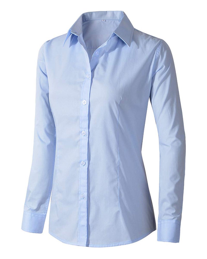 Beninos Womens Dress Shirts Long Sleeve Button Down Shirt Work Wear (225 Light Blue, XS) - Image 1