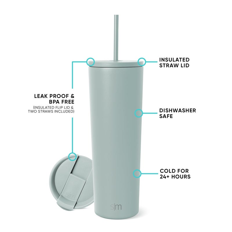 Simple Modern Insulated Tumbler with Lid and Straw | Iced Coffee Cup Reusable Stainless Steel Water Bottle Travel Mug | Spring Break Gifts For Her & Him | Classic Collection | 28oz | Sea Glass Sage - Image 3