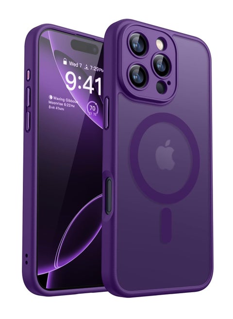 Magnetic Cover for iPhone 16 ProMax  6.9 Inch, MagSafe Compatible, Full Camera Protection, Translucent Matte Slim Protective Shockproof Case, Purple
