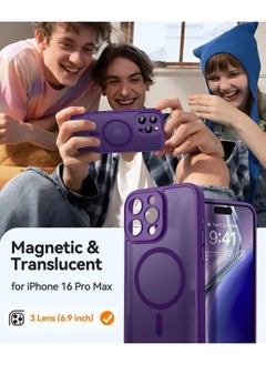 ESCASE Magnetic Cover for iPhone 16 Max Pro 6.9 Inch, MagSafe Compatible, Full Camera Protection, Translucent Matte Slim Protective Shockproof Case, Purple  - Image 2
