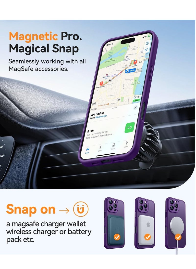 Magnetic Cover for iPhone 16 ProMax  6.9 Inch, MagSafe Compatible, Full Camera Protection, Translucent Matte Slim Protective Shockproof Case, Purple
