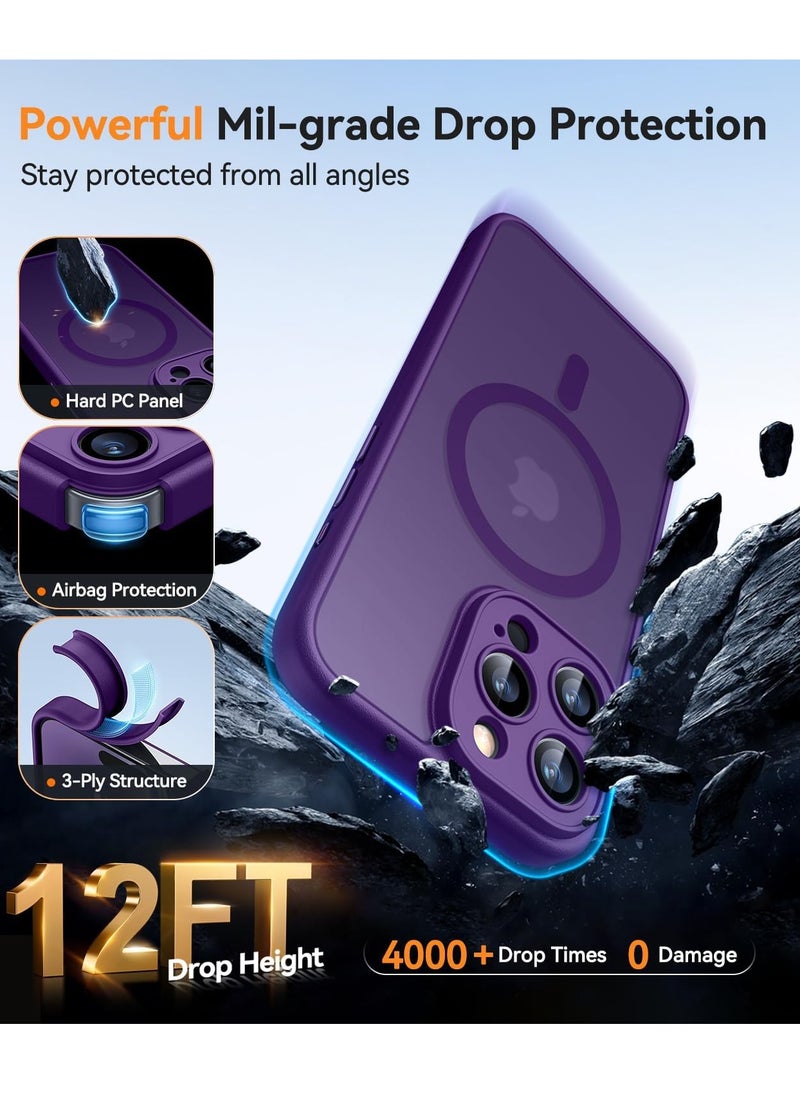 Magnetic Cover for iPhone 16 ProMax  6.9 Inch, MagSafe Compatible, Full Camera Protection, Translucent Matte Slim Protective Shockproof Case, Purple