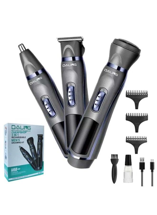 دالينغ مجموعة دالينغ DL-9205 الاحترافية القابلة لإعادة الشحن للعناية بالرجال - مجموعة حلاقة متعددة الوظائف 3 في 1 مع شحن USB وأداء يدوم طويلاً.