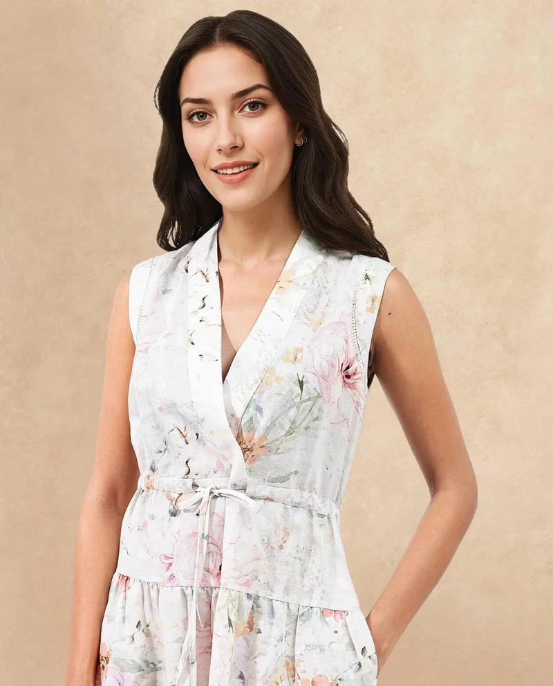 Rareism Women's Floral Print Tiered Dress