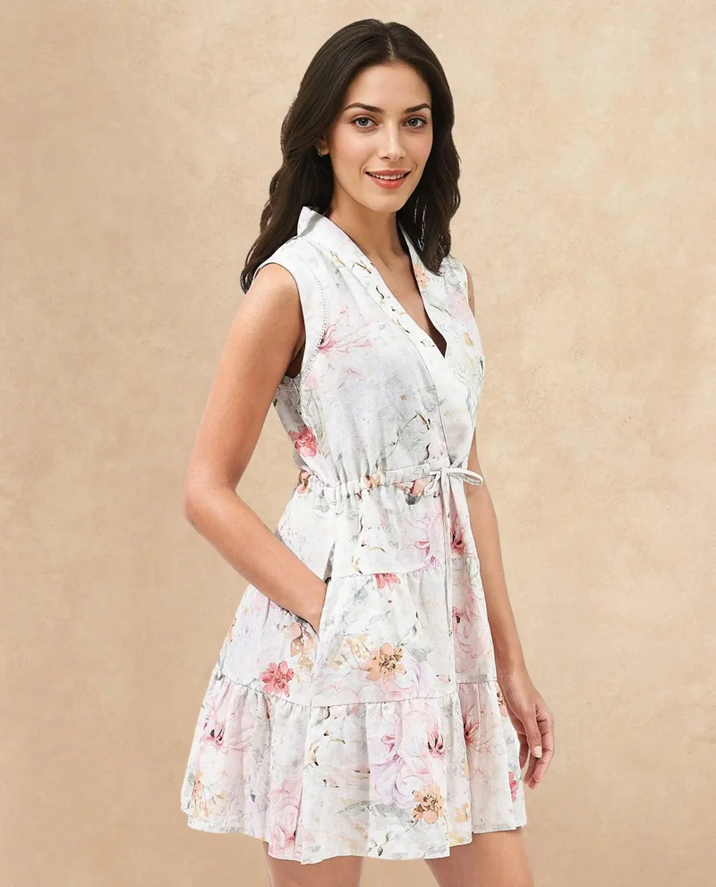 Rareism Women's Floral Print Tiered Dress
