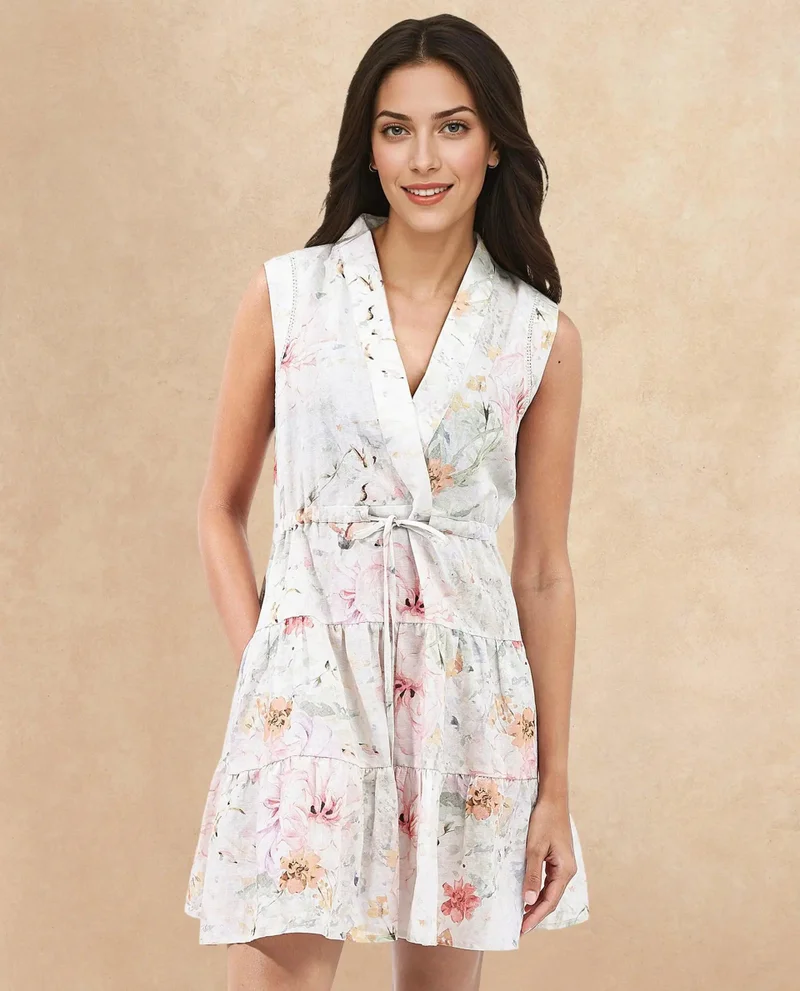 Rareism Women's Floral Print Tiered Dress