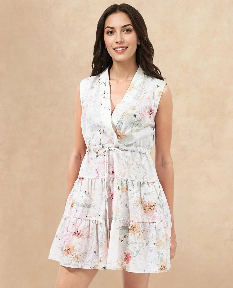 Rareism Women's Floral Print Tiered Dress