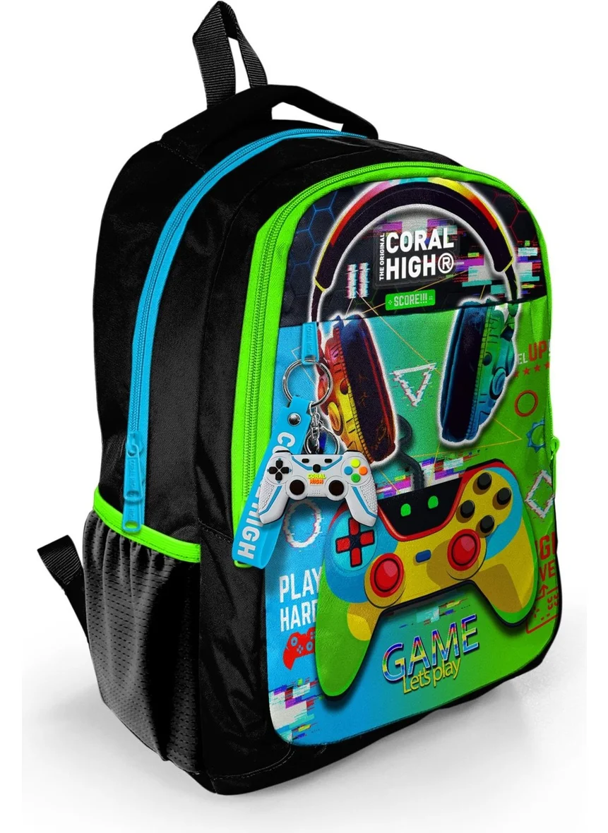 CORAL HIGH Kids Headphone Game Patterned Three Compartment School Backpack 23667