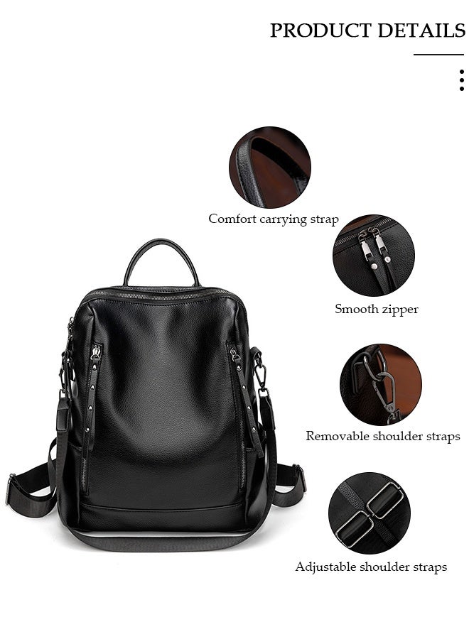 DUNISO Large Capacity Travel Backpack For Women Faux Leather School Backpack Anti Theft Double Shoulder Backpack For College Girls Students Black - Image 5