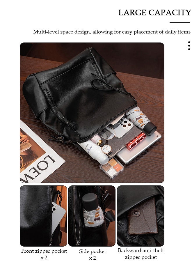 DUNISO Large Capacity Travel Backpack For Women Faux Leather School Backpack Anti Theft Double Shoulder Backpack For College Girls Students Black - Image 3