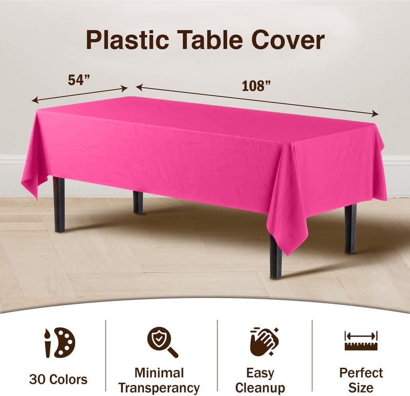 Exquisite 12-Pack Premium Plastic Tablecloth 54in. x 108in. Rectangle Table Cover - Cerise - Image 3
