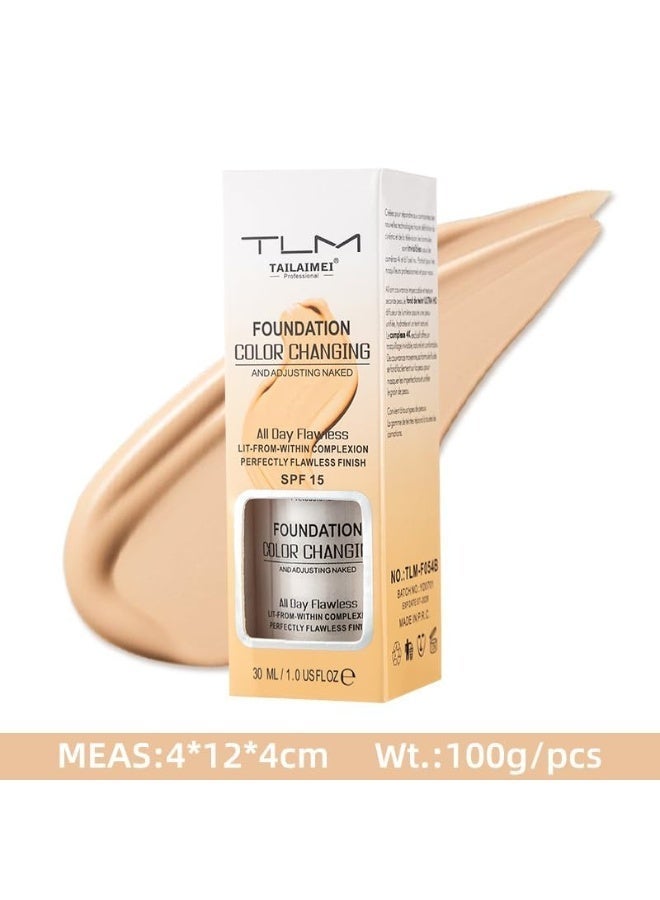 TLM Foundation Color Changing,TLM Colour Changing Liquid Foundation Hides Wrinkles & Lines,BB Cream Makeup Base Concealer Cover Moisturizing Fluid for all Skin Tone SPF15(30ML) - Image 4