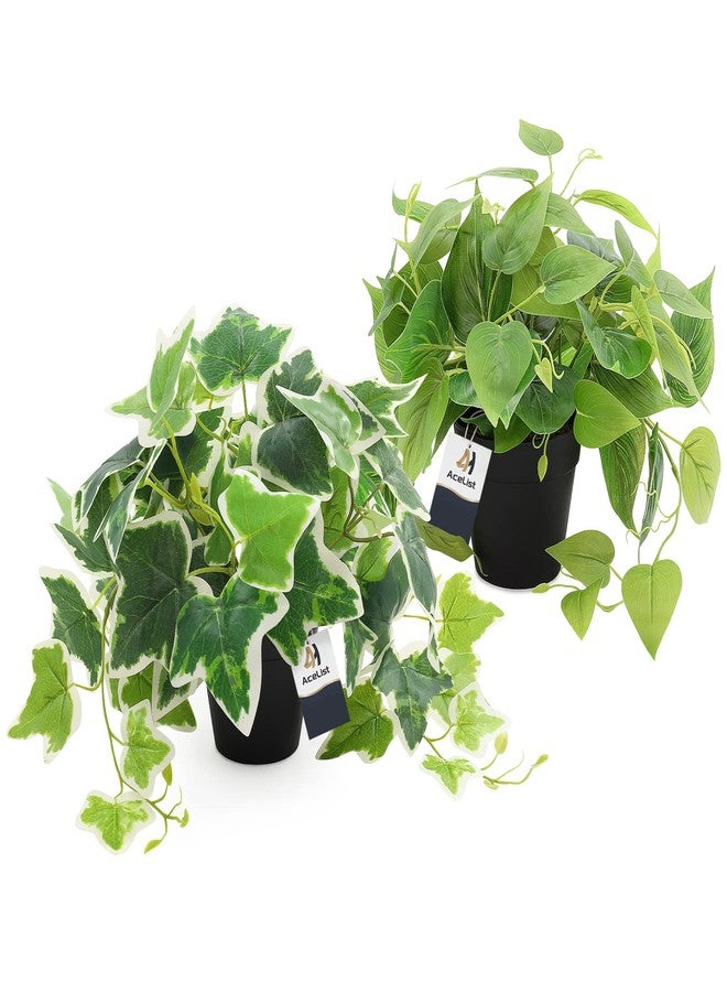AceList 2 Pack Fake Plants Decor, Artificial Plants for Home Decor Indoor, Fake Ivy Potted Plants for Shelf Decor Realistic Faux Plants Indoor with Pot for Home Living Room Bedroom Office Decoration - Image 1