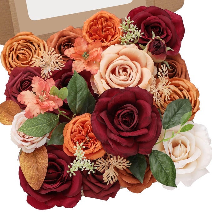 ARTIFICIAL FALL FLOWERS FAKE SILK FLOWERS CAKE FLOWERS ROSES ORANGE FLOWERS FOR DIY WEDDING DECORATION ARRANGEMENTS PARTY DECORATIONS BABY SHOWER FALL HOME DECOR