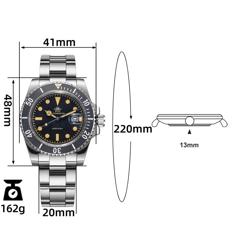 ADDIESDIVE Classic Quartz Watches for Men Stainless Steel Band Rotating Bezel 200M Diving Waterproof Wrist Watch Outdoor Watch - Image 2