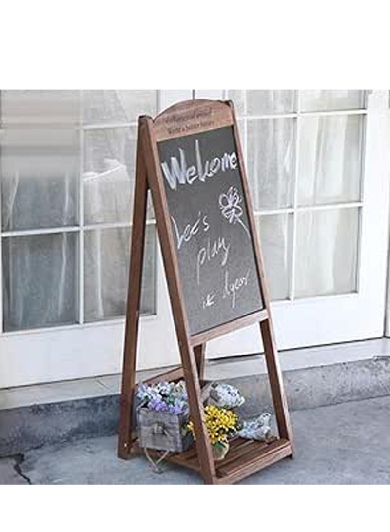 LINGWEI Wooden Foldable Black Board with Flower Pot Holder Hand Writing Board, Chalkboard For Home Restaurent Wooden Drawing Black - Image 1