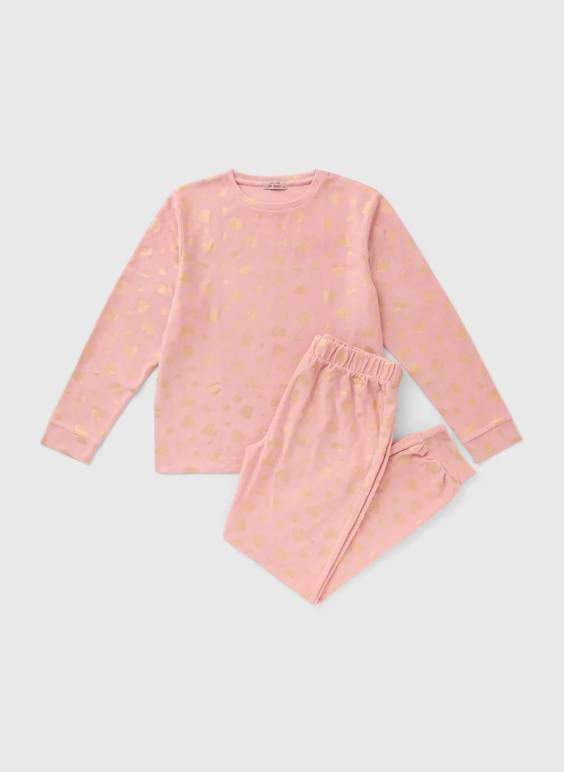 ماتلان Pink Foil Heart Pattern Pyjama Set