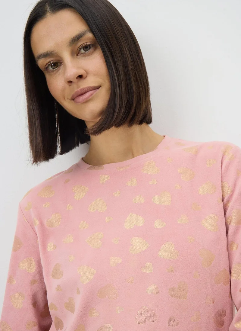 ماتلان Pink Foil Heart Pattern Pyjama Set