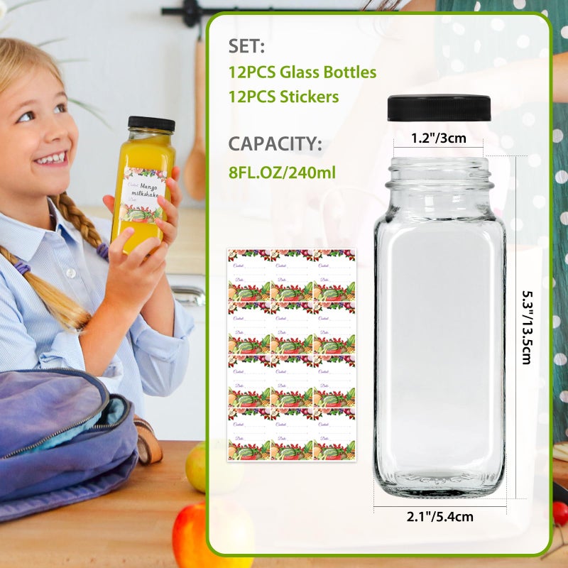 Alotpower 8 Oz Glass Bottles With Lids 12Pack  240Ml Glass Bottles For Juicing  Water  Kombucha - Portable Glass Juice Bottles With Lids 8 Oz (8Fl.Oz  Set Of 12) - Image 2