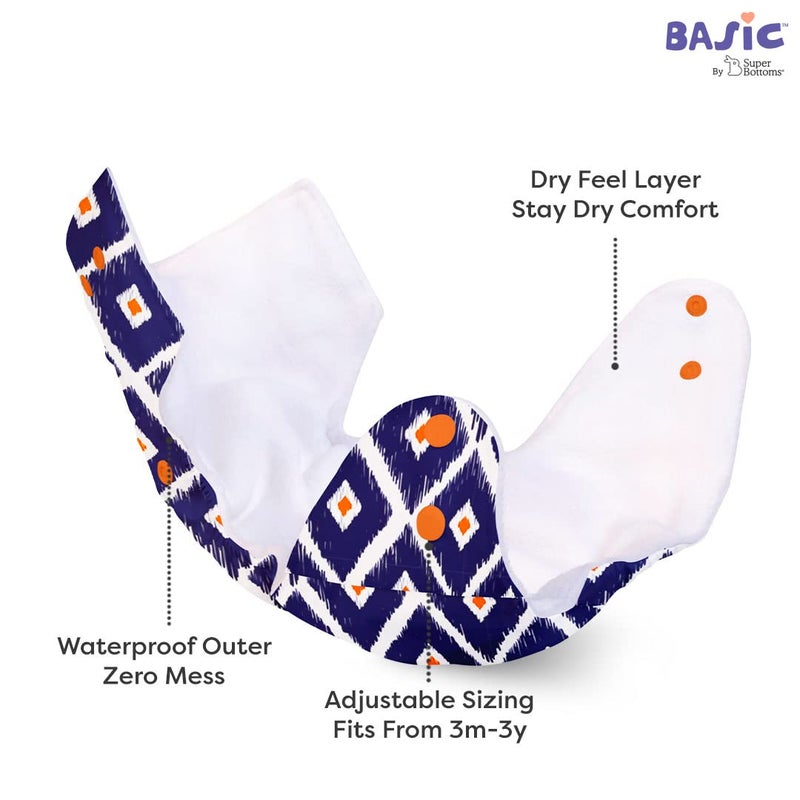 Superbottoms حفاضات قماش متقدمة مضادة للتسرب من سوبر بوتومز للأطفال، ماصة عالية 100% قطن، عبوة كومبو تحتوي على حفاضة قابلة لإعادة الاستخدام ووسادة إدخال واحدة، قابلة للغسل، من 3 أشهر إلى 3 سنوات، تقلل من الطفح الجلدي - Image 5