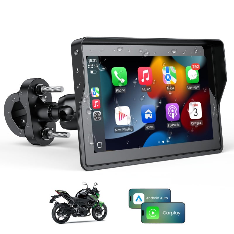 WonVon 5 Inch Motorcycle Carplay GPS Navigation System with Apple Carplay and Android Auto Portable Screen with Dual Bluetooth, Navigation, Siri, Google Assistantï¼ˆNot Inchluded TPMSï¼‰ - Image 1
