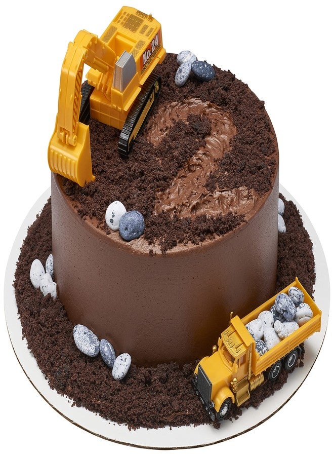 DecoPac Construction Dig Cake Decoration, 2 Piece Cake Topper Set with Dump Truck and Moveable Excavator, Food Safe, Ready to Use For Birthday, Themed Parties, Celebration, Yellow, (11826) - Image 3