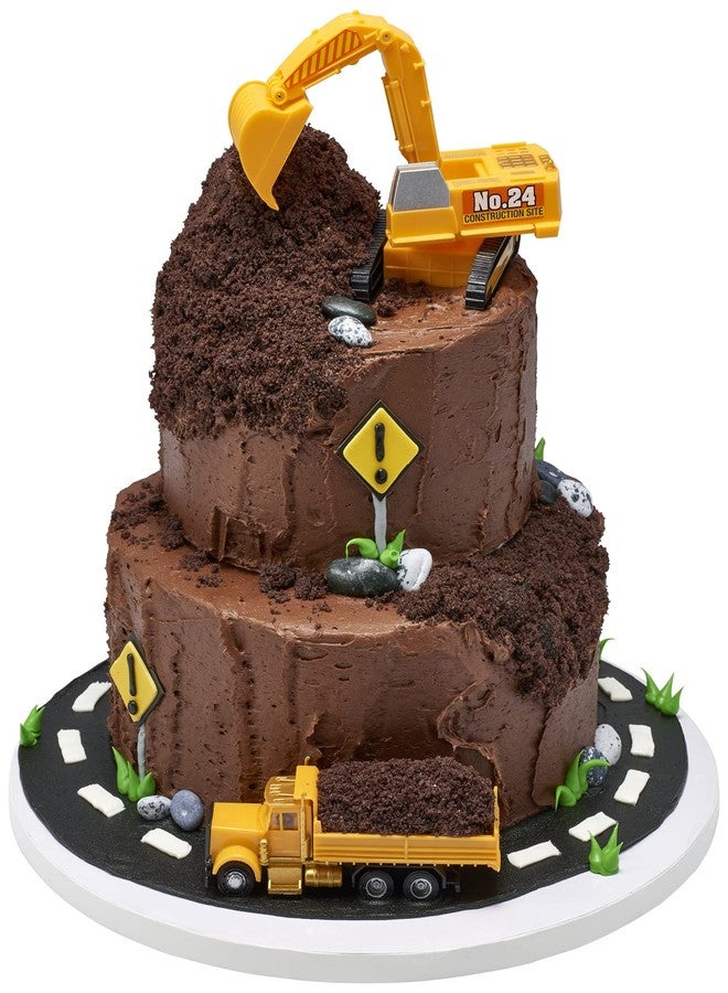 DecoPac Construction Dig Cake Decoration, 2 Piece Cake Topper Set with Dump Truck and Moveable Excavator, Food Safe, Ready to Use For Birthday, Themed Parties, Celebration, Yellow, (11826) - Image 4