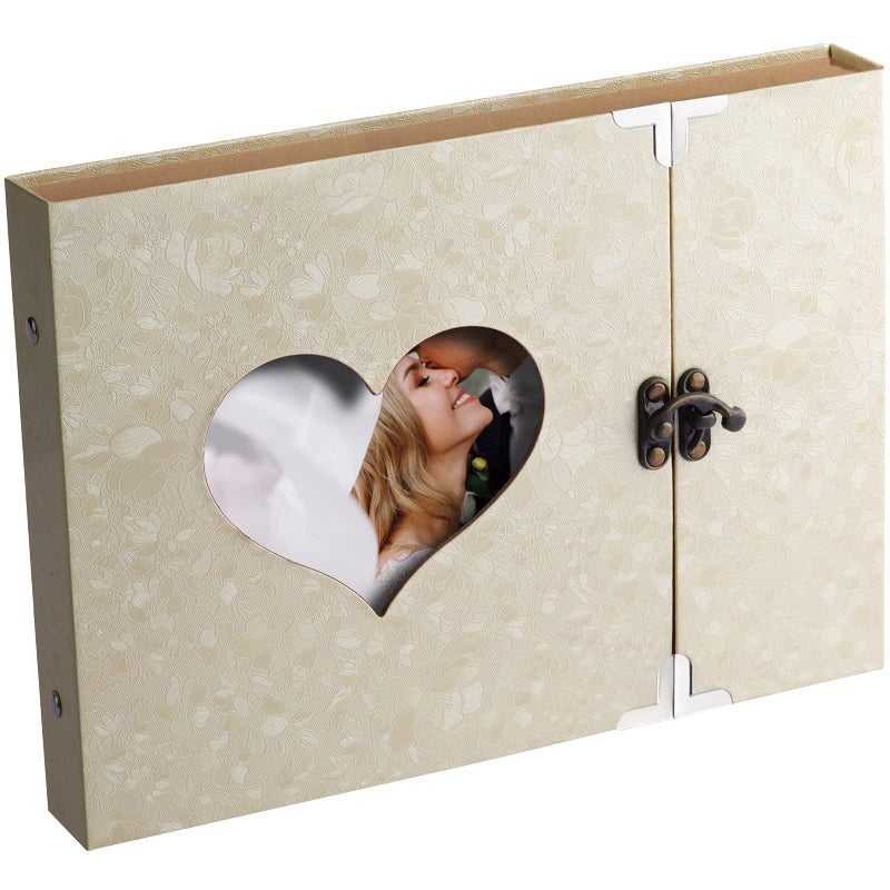 Firbon Album Scrapbook A4 with Gift Box Personalized DIY Memory Book Vintage Love Heart Black Pages Wedding Gift Guest BookBeige