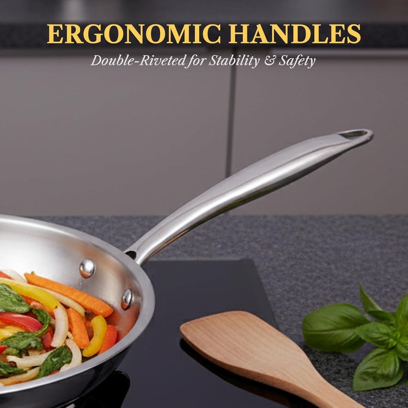 SOLARA Sterra Stainless Steel Frying Pan 22cm, 1.7L, Induction Base Friendly Frying Pan, 3-Layer Triply Thick Bottom Steel Frypan, Cooking Pan, Toxin-Free Stainless Steel Pan - Image 5
