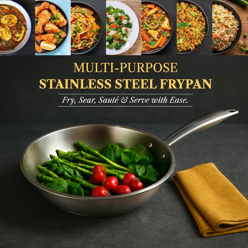 SOLARA Sterra Stainless Steel Frying Pan 22cm, 1.7L, Induction Base Friendly Frying Pan, 3-Layer Triply Thick Bottom Steel Frypan, Cooking Pan, Toxin-Free Stainless Steel Pan - Image 4