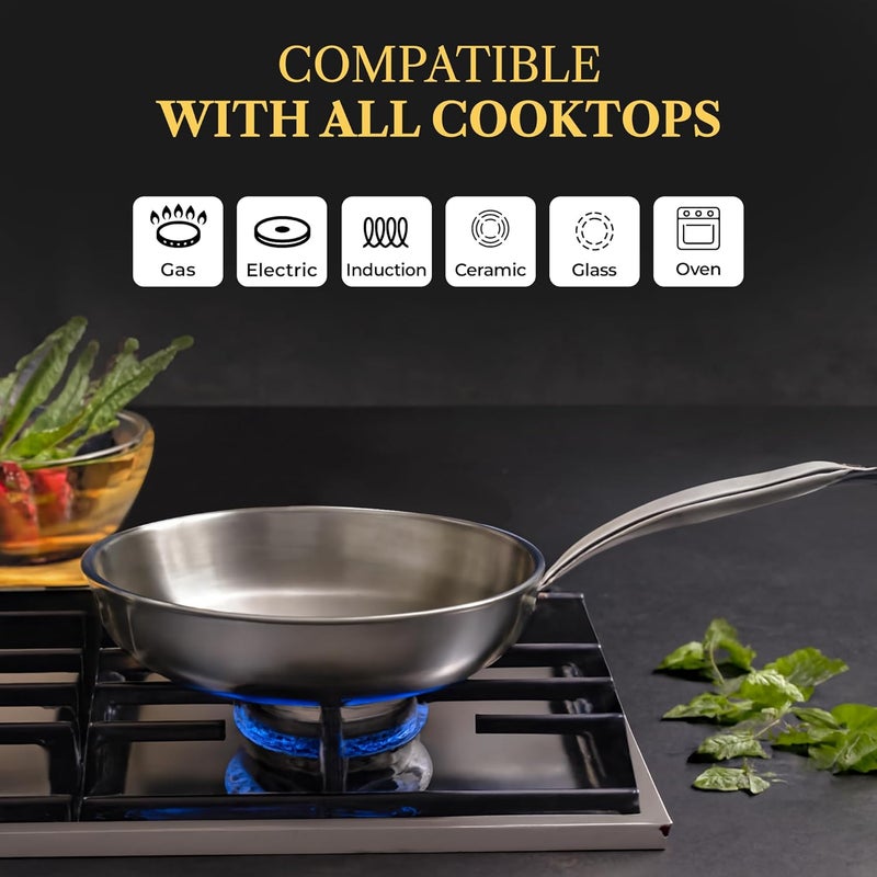 SOLARA Sterra Stainless Steel Frying Pan 22cm, 1.7L, Induction Base Friendly Frying Pan, 3-Layer Triply Thick Bottom Steel Frypan, Cooking Pan, Toxin-Free Stainless Steel Pan - Image 3