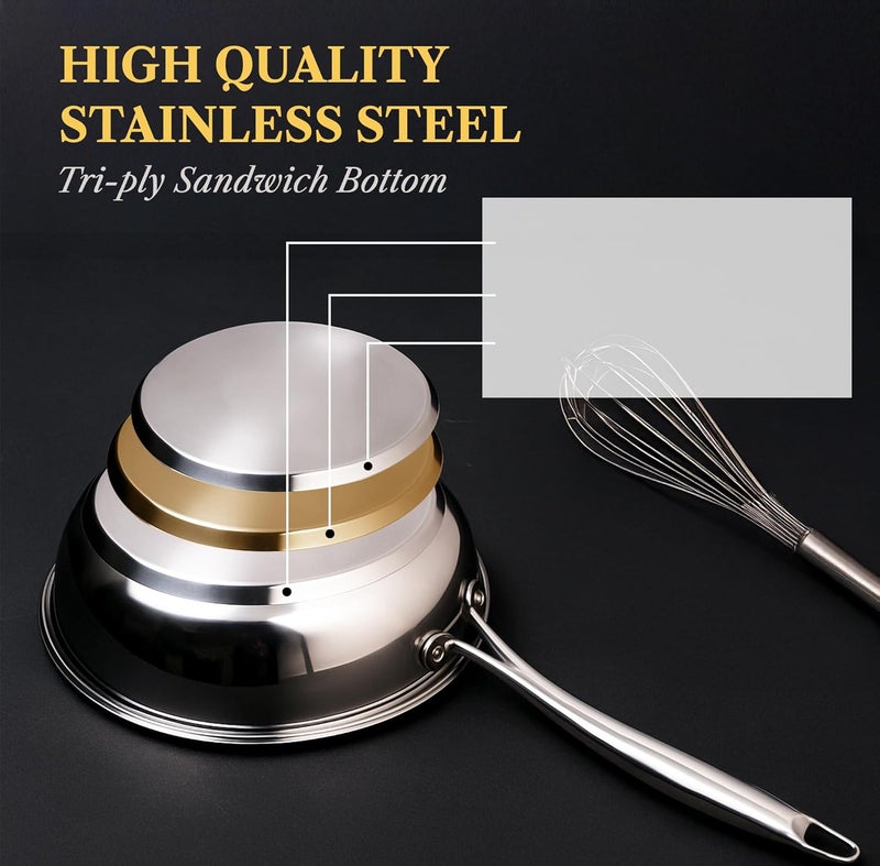 SOLARA Sterra Stainless Steel Frying Pan 22cm, 1.7L, Induction Base Friendly Frying Pan, 3-Layer Triply Thick Bottom Steel Frypan, Cooking Pan, Toxin-Free Stainless Steel Pan - Image 2