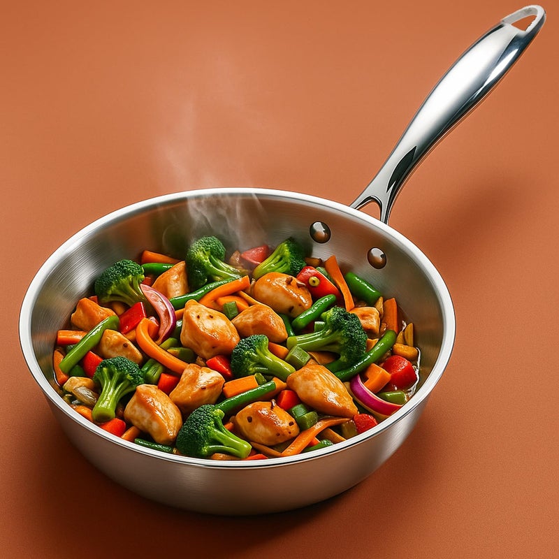 SOLARA Sterra Stainless Steel Frying Pan 22cm, 1.7L, Induction Base Friendly Frying Pan, 3-Layer Triply Thick Bottom Steel Frypan, Cooking Pan, Toxin-Free Stainless Steel Pan - Image 1