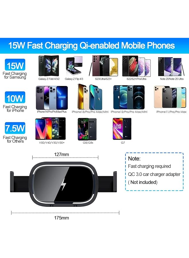 كاست ويف شاحن سيارة لاسلكي لهاتف Galaxy Z Fold 5/4/3، حامل سيارة سريع الشحن بقوة 15 وات، حامل هاتف للسيارة مزود بفتحة تهوية - Image 2