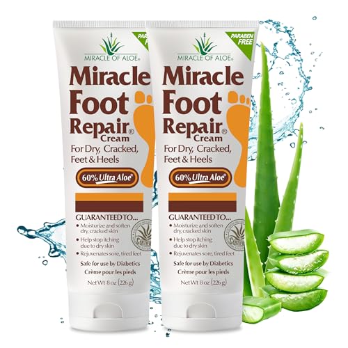 Miracle of Aloe Miracle Foot Repair Cream (8 oz / 2-Pack) Repairs Dry Cracked Heels and Feet, 60% Pure UltraAloe Moisturizes, Softens, and Repairs - Image 1