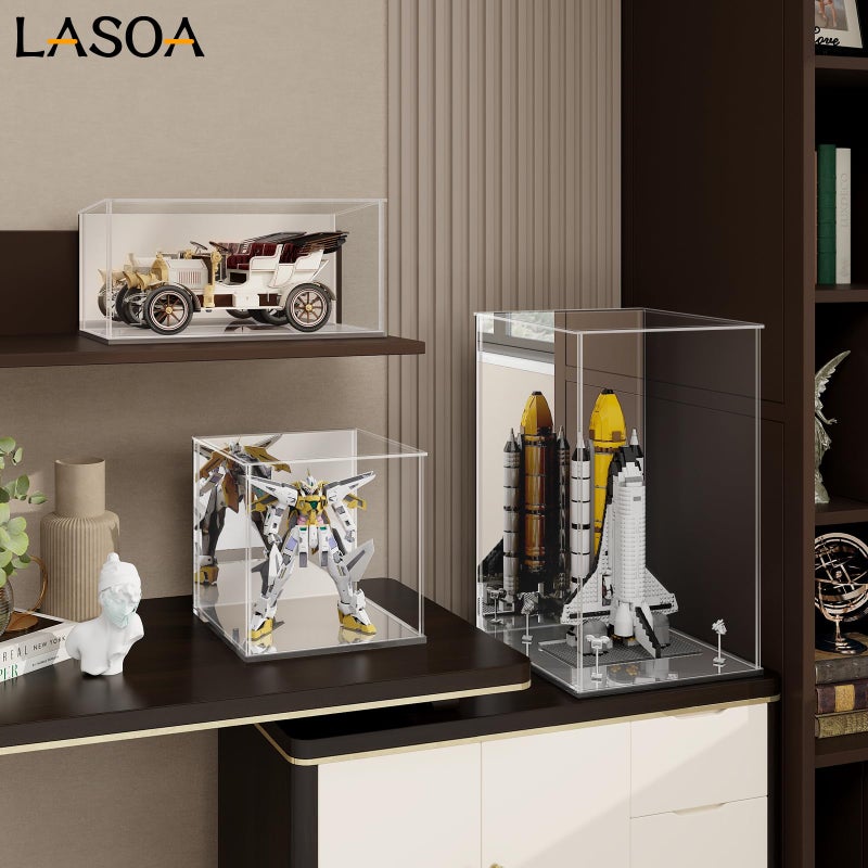 LASOA Acrylic Display Case for Collectibles â€“ Clear Display Box with Mirrored Back and Base, Self-Assembly Showcase for Figurines, Models, and Memorabilia, 8x8x12inch - Image 3