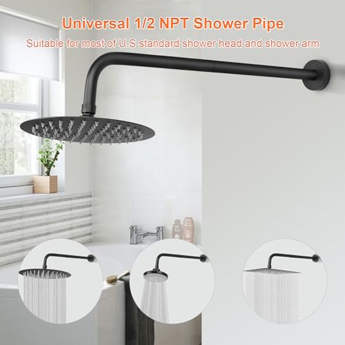 HarJue Shower Arm with Flange and Teflon Tape, Wall Mounted Shower Pipe 304 Stainless Steel Extension Arm for Fixed Shower Head & Handheld (20 Inch, Matte Black) - Image 4