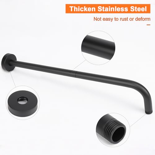 HarJue Shower Arm with Flange and Teflon Tape, Wall Mounted Shower Pipe 304 Stainless Steel Extension Arm for Fixed Shower Head & Handheld (20 Inch, Matte Black) - Image 3