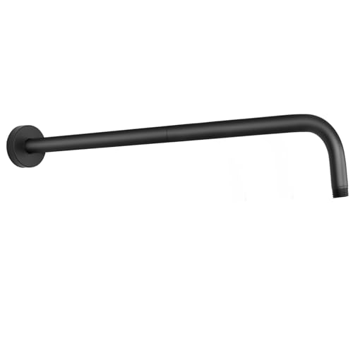 HarJue Shower Arm with Flange and Teflon Tape, Wall Mounted Shower Pipe 304 Stainless Steel Extension Arm for Fixed Shower Head & Handheld (20 Inch, Matte Black) - Image 1
