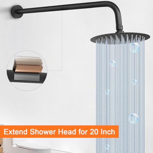 HarJue Shower Arm with Flange and Teflon Tape, Wall Mounted Shower Pipe 304 Stainless Steel Extension Arm for Fixed Shower Head & Handheld (20 Inch, Matte Black) - Image 5