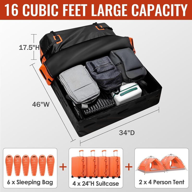 Asinking Car Rooftop Cargo Carrier Bag, 16 Cubic Feet Waterproof Car Topper Luggage Storage Bag with Large Capacity & Maximum Protection to Minivan SUV Vehicles w/wo Roof Rack, Non-Slip Mat, Door Hooks, Lock - Image 4