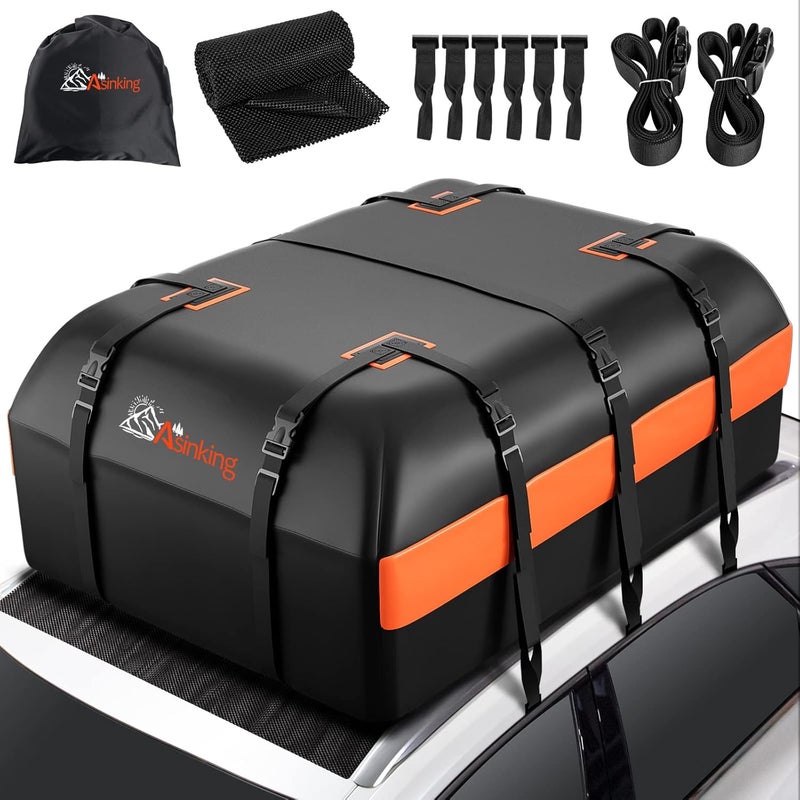 Asinking Car Rooftop Cargo Carrier Bag, 16 Cubic Feet Waterproof Car Topper Luggage Storage Bag with Large Capacity & Maximum Protection to Minivan SUV Vehicles w/wo Roof Rack, Non-Slip Mat, Door Hooks, Lock - Image 1