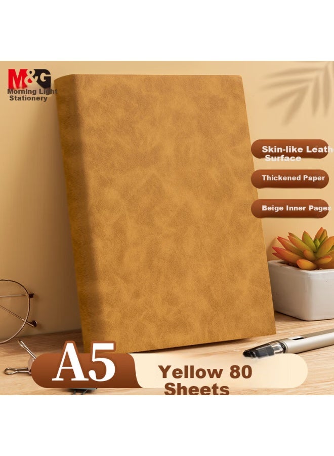 M&g Stationery Business Notebook, Sheepskin Cover, Journal, Thick Diary, Meeting Record Book, Office And Exam-specific, 25k/80 Sheets, Yellow Apnfm004 - Image 1