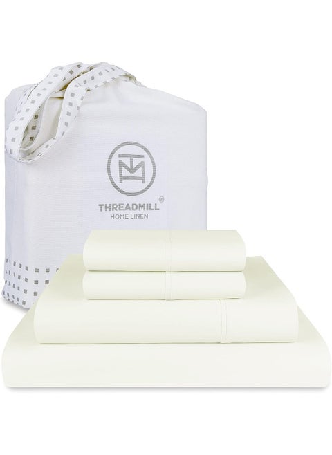 Certified 100% American Supima Cotton Sheets, King-Sheets, 1000 Thread Count, 4 Piece Luxury Bed Sheets Set, Hotel Quality Sateen Weave, Ivory Sheets with Elasticized Deep Pocket - by Threadmill