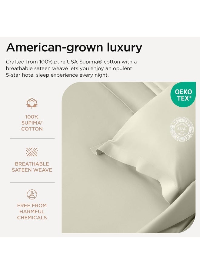 Generic - Certified 100% American Supima Cotton Sheets, King-Sheets, 1000 Thread Count, 4 Piece Luxury Bed Sheets Set, Hotel Quality Sateen Weave, Ivory Sheets with Elasticized Deep Pocket - by Threadmill - Image 1